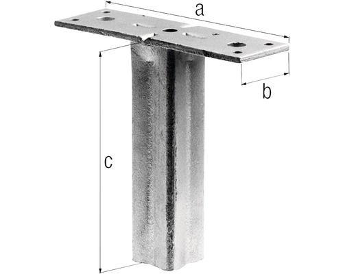 Pfostenfuss aus Metall mit Massangaben a, b und c