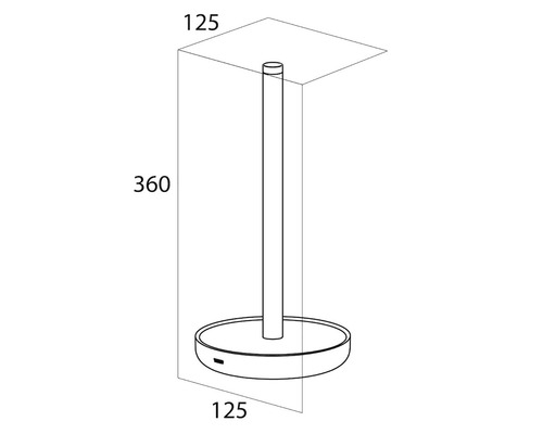 Technische Zeichnung einer Tischleuchte mit den Maßen 125 x 125 x 360 Millimeter.