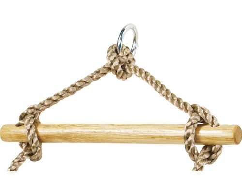 Fixation de fauteuil suspendu avec corde, bâton en bois et anneau métallique