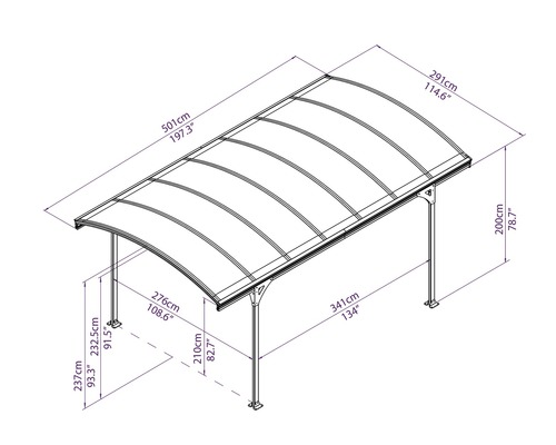 Schéma technique d''un carport avec dimensions