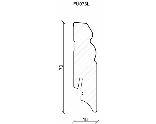 Dessin technique d''une plinthe de dimensions 70 x 18 millimètres.