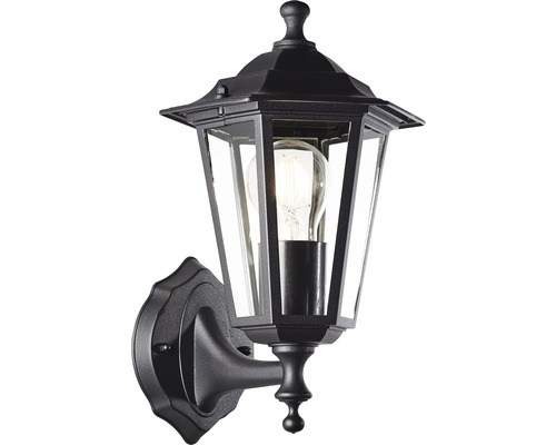 Aussenwandleuchte stehend IP44 1-flammig HxTxB 310x215x165 mm Carleen schwarz Schwarze Wandleuchte im Laternenstil mit Glaseinsätzen