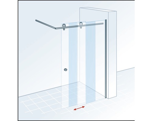 Cabine de douche à porte coulissante en verre avec zone de coulissement