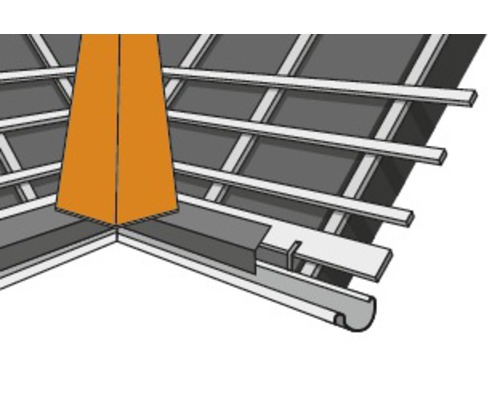 Illustration d''un système d''évacuation de toit avec gouttière et tuyau de descente