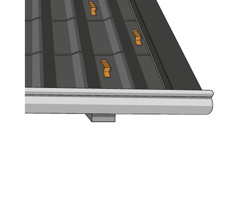 Gouttière avec couverture de toit et crochet de toit.