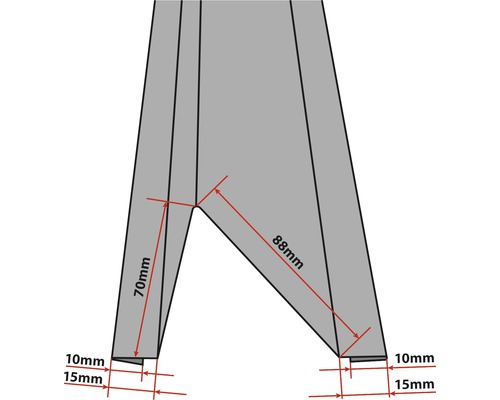 Technische Zeichnung eines Bauelements mit Massangaben in Millimetern