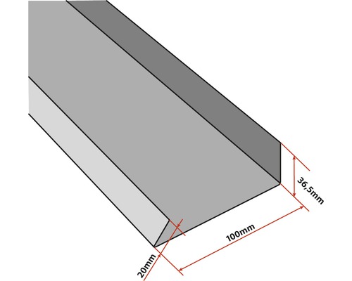 Angle d'arête tablier PRECIT rouge oxyde RAL 3009 2000x100 mm Baguette profilée de dimensions 100, 36,5 et 20 millimètres