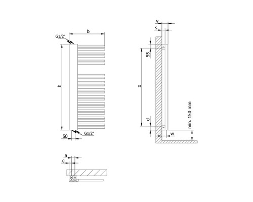 Schéma technique d''un radiateur avec indications de dimensions