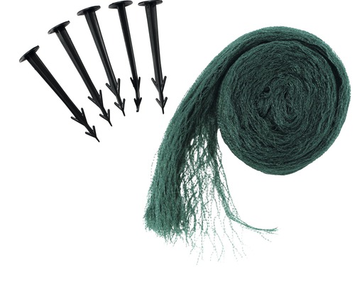 Filet de protection contre les oiseaux vert avec piquets de terre