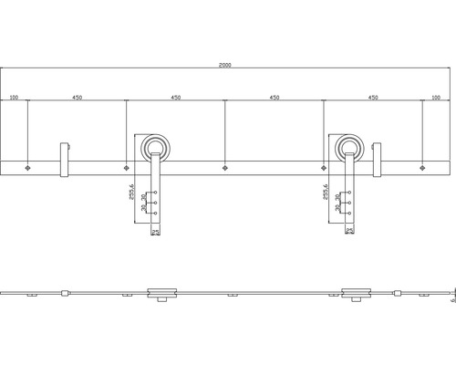 Dessin technique d''un système de porte coulissante avec dimensions.