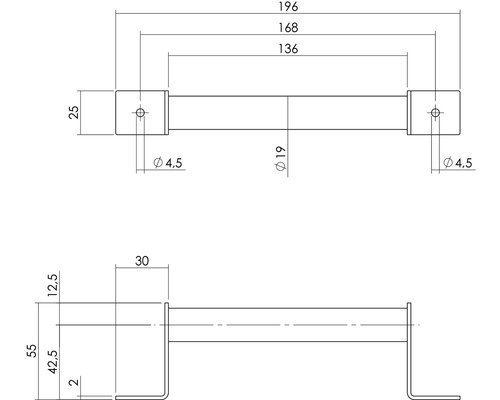 Dessin technique d''une poignée de meuble avec indications de mesure