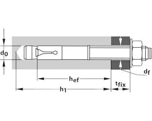 Illustration d''un ancrage de boulon avec indication des dimensions