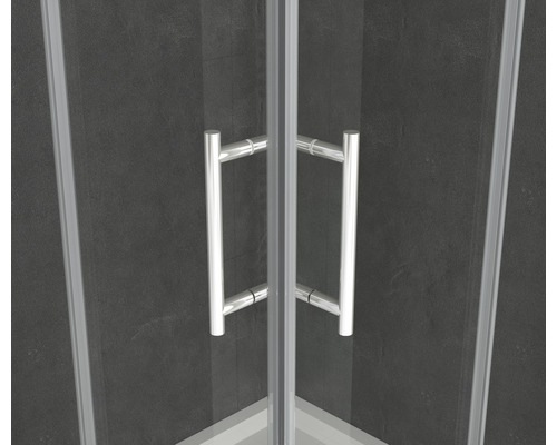 Vue détaillée d''une cabine de douche avec poignées de porte