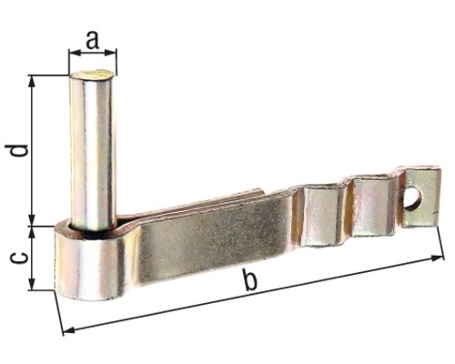 Metallwinkel mit Stift und Abmessungsbezeichnungen
