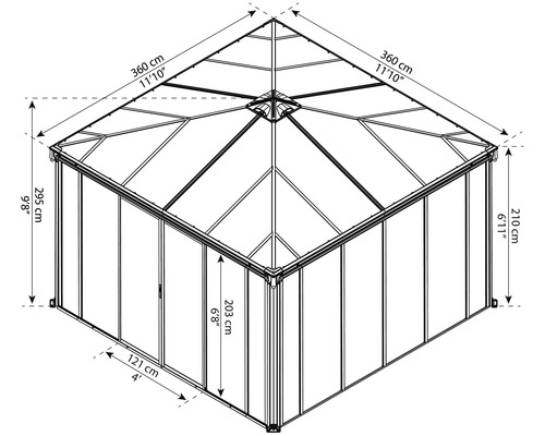 Schéma d''un pavillon avec indications de taille