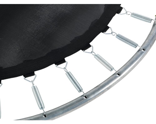 Vue détaillée d''un trampoline avec ressorts, toile de saut et cadre.