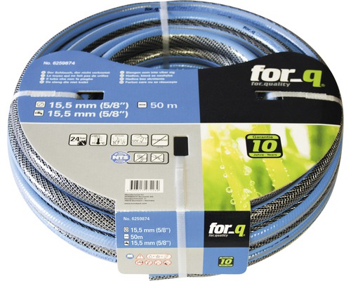 Tuyau d''arrosage bleu enroulé d''une longueur de 50 mètres et d''un diamètre de 15,5 millimètres