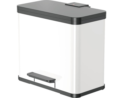 Poubelle à pédale blanche avec design rectangulaire et couvercle noir