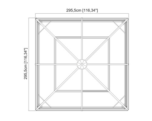 Vue de dessus d''une structure de pavillon avec des dimensions de 295,5 cm