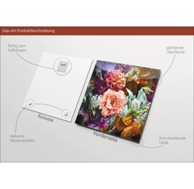 Glasbild mit Blumenmotiv, inklusive Wandhalterung