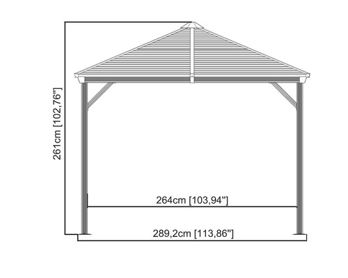 Schéma d''un pavillon de jardin avec dimensions