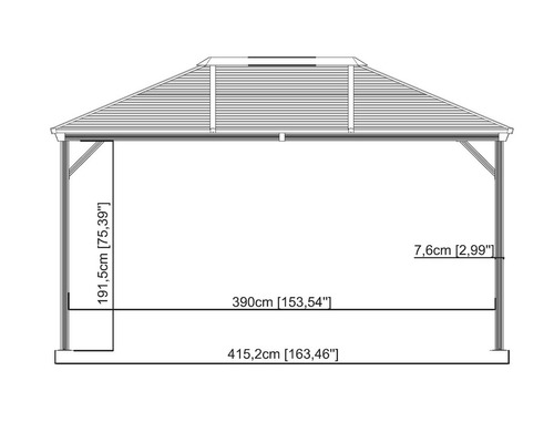 Schéma technique d''un pavillon avec les dimensions.
