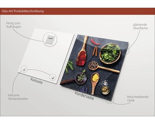 Glasbild mit Kräutern und Gewürzen, inklusive Abstandshalter