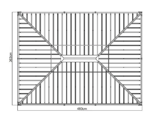 Plan de construction de toit avec les dimensions 363 cm et 483 cm.