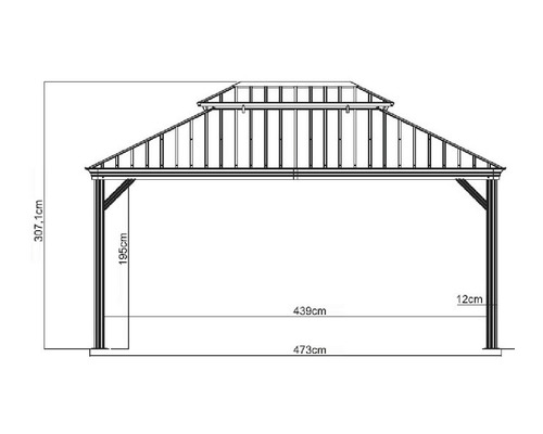 Dimensions d''un pavillon avec indication de la hauteur, de la largeur et de la profondeur