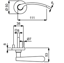 Schéma technique d''une poignée de porte avec dimensions