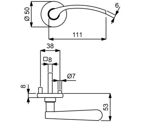 Schéma technique d''une poignée de porte avec dimensions