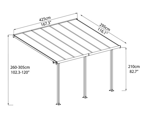 Schéma technique d''un toit de terrasse avec dimensions