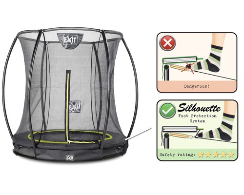 Trampoline rond EXIT Silhouette avec filet de sécurité et indications de sécurité pour les pieds