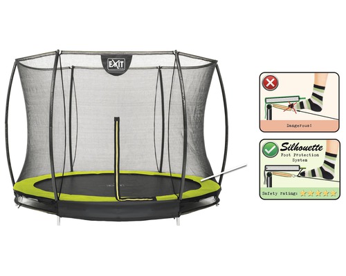 Trampoline EXIT Silhouette avec filet de sécurité et illustrations sur la protection des pieds