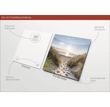 Produktbeschreibung Glasbild mit Motiv Strand, inklusive Abstandshalter und Aufhängevorrichtung