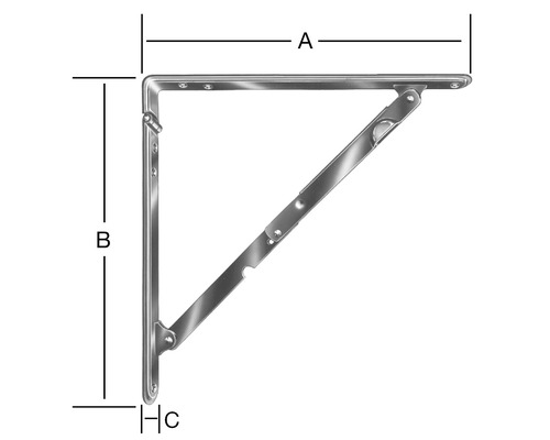 Console rabattable avec les indications de mesure A, B et C.