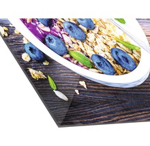 Acrylglasbild mit Müslischale, Blaubeeren und Minze