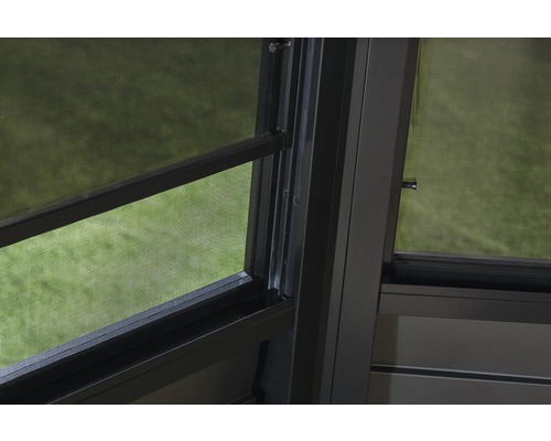 Vue détaillée d''une fenêtre avec moustiquaire.