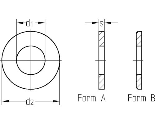 Schéma technique d''une rondelle de forme A et de forme B avec indications de dimensions