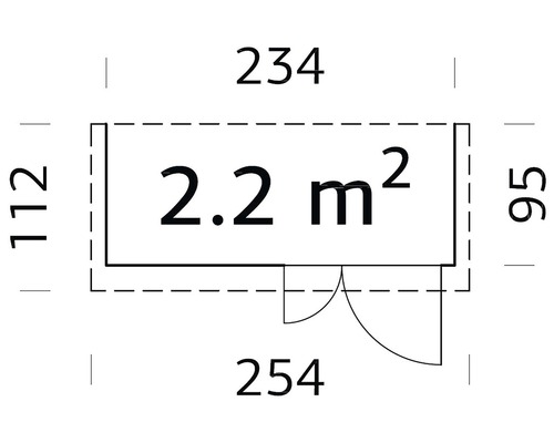Plan avec indication de surface de 2,2 mètres carrés et dimensions