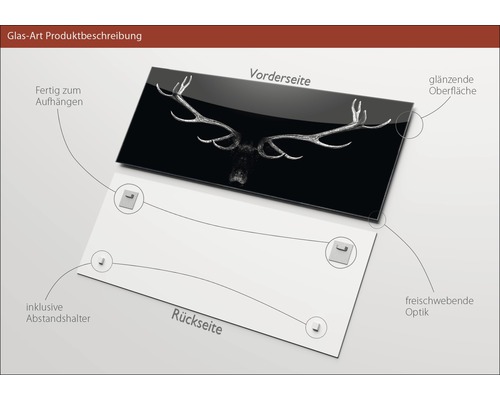 Image en verre avec motif de bois de cerf, avec entretoises pour montage mural