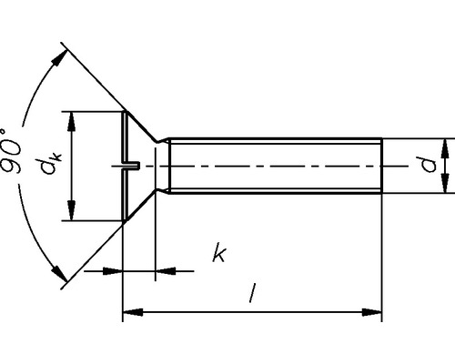 Schéma technique d''une vis à tête fraisée avec indications de dimensions