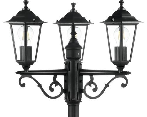 Lampadaire noir à trois lumières avec verre clair