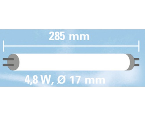 Image d''un tube fluorescent de 285 millimètres avec 4,8 watts et un diamètre de 17 millimètres