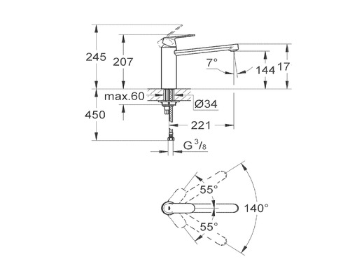 Dessin technique d''un robinet avec dimensions