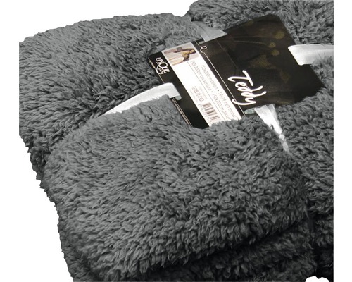 Graue Teddy Kuscheldecke aus Fleece, 150 mal 200 Zentimeter
