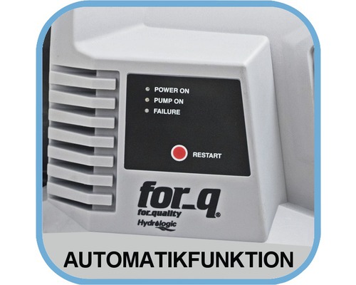 for_q Hydrologic Hauswasserwerk mit Anzeige für Betrieb, Pumpe und Störung sowie Neustartknopf