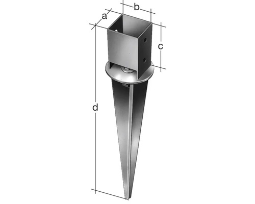 Support de poteau avec dimensions a, b, c, d