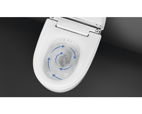 WC à fond creux suspendu blanc avec bride ouverte et eau de rinçage