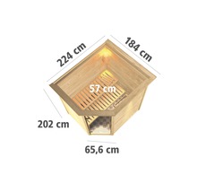 Illustration d''un sauna d''angle avec dimensions.